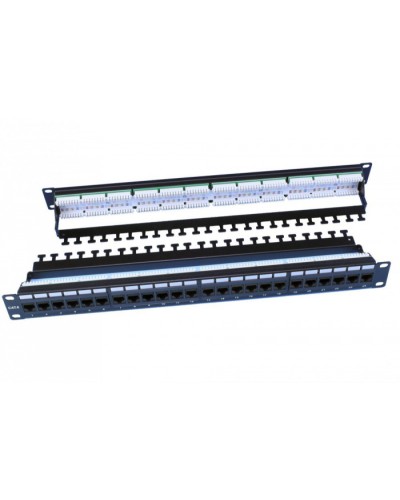 Патч-панель 19, 1U, 24 порта RJ-45, категория 6, Dual IDC, цвет черный Hyperline PP3-19-24-8P8C-C6-110D в Нижнем Тагиле Патч панель Pintop.ru