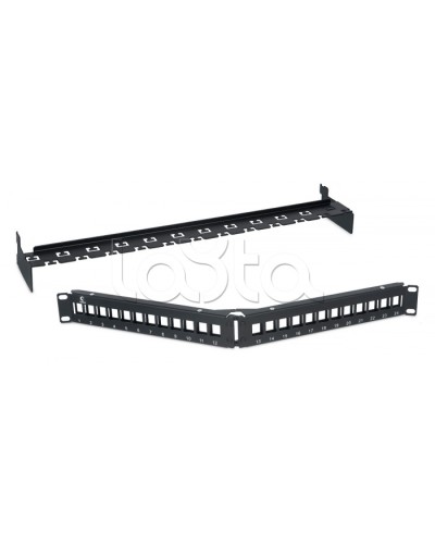 Патч-панель угловая модульная 19, 1U, 24 порта RJ-45, для неэкранированных модулей, с задним кабельным организатором (без модулей) Cabeus PLB-24-CON в Нижнем Тагиле Патч панель Pintop.ru