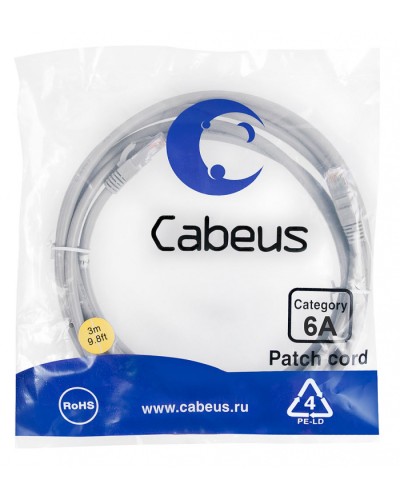Шнур коммутационный 2xRJ-45/8P8C U/UTP кат.6a (3 м) Cabeus PC-UTP-RJ45-Cat.6a-3m-LSZH в Нижнем Тагиле Патчкорды (медные) Pintop.ru