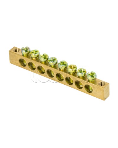 Шина PEN ноль-земля (8х12мм) 8 отверстий латунь крепеж по краям EKF PROxima (sn0-125-8-k) в Нижнем Тагиле Аксессуары для стоек и шкафов Pintop.ru