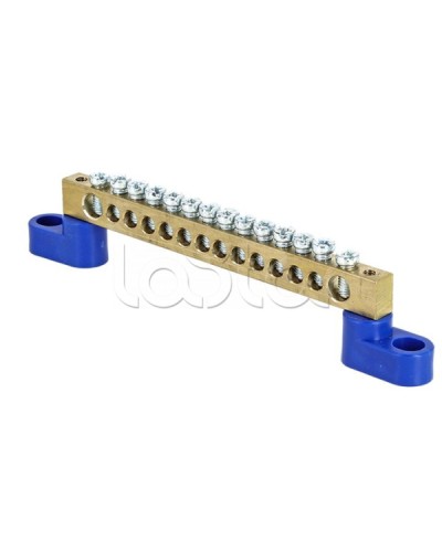 Шина 0 N (6х9мм) 14 отверстий латунь 2 синих угловых изолятора EKF PROxima (sn0-63-14-2) в Нижнем Тагиле Аксессуары для стоек и шкафов Pintop.ru