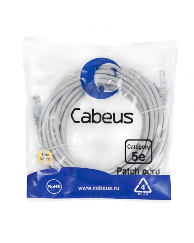 Шнур коммутационный Cabeus PC-UTP-RJ45-Cat.5e-10m в Нижнем Тагиле Патчкорды (медные) Pintop.ru