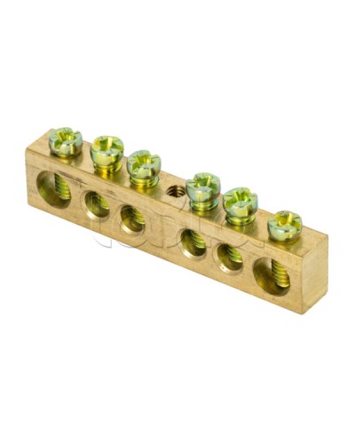 Шина PEN ноль-земля (8х12мм) 6 отверстий латунь крепеж по центру EKF PROxima (sn0-125-6-c) в Нижнем Тагиле Клеммные колодки Pintop.ru