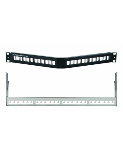 Коммутационная угловая панель 19” наборная, FTP, 1U, 24 порта, черный Eurolan (27A-00-24BL) в Нижнем Тагиле Патч панель Pintop.ru