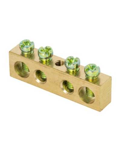 Шина PEN ноль-земля (8х12мм) 4 отверстия латунь крепеж по центру EKF PROxima (sn0-125-4-c) в Нижнем Тагиле Клеммные колодки Pintop.ru