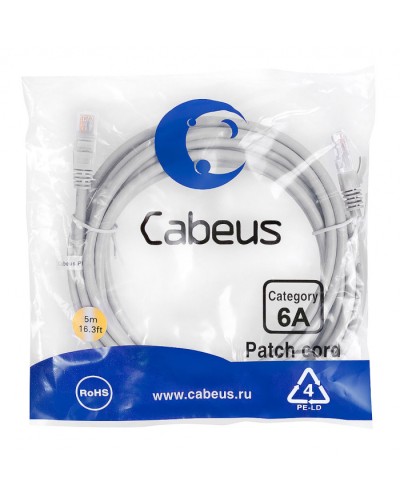Шнур коммутационный 2xRJ-45/8P8C U/UTP кат.6a (5 м) Cabeus PC-UTP-RJ45-Cat.6a-5m-LSZH в Нижнем Тагиле Патчкорды (медные) Pintop.ru
