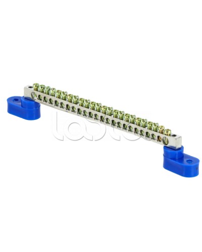 Шина 0 N (6x9мм) 24 отв. цинк 2 синих угловых изолятора EKF PROxima (sn1-63-24-2) в Нижнем Тагиле Аксессуары для стоек и шкафов Pintop.ru