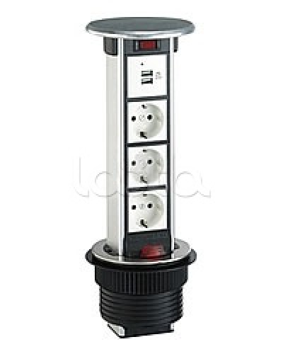 Блок розеточный встраеваемый в стол, 4 поста (45х45) IP54, с выключателем нагрузки (алюм+нерж.сталь) Экопласт 70334 в Нижнем Тагиле Блоки розеток Pintop.ru