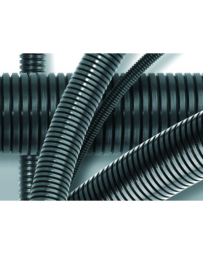 Труба ПА 6 гофр. DN12мм, ПВ-0, Dвн 12,2 мм, Dнар 15,8 мм, цвет тёмно-серый, без протяжки DKC PA601216F0 в Нижнем Тагиле Гладкая труба Pintop.ru