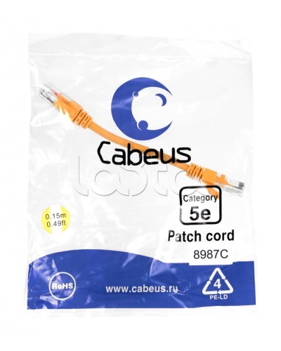 Патч-корд медный U/UTP кат.5е (0,15м) LSZH (оранжевый) Cabeus (PC-UTP-RJ45-Cat.5e-0.15m-OR-LSZH) в Нижнем Тагиле Патчкорды (медные) Pintop.ru