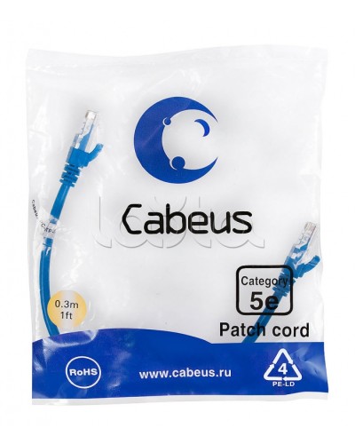 Патч-корд медный U/UTP кат.5е (0,3м) LSZH (синий) Cabeus (PC-UTP-RJ45-Cat.5e-0.3m-BL-LSZH) в Нижнем Тагиле Патчкорды (медные) Pintop.ru