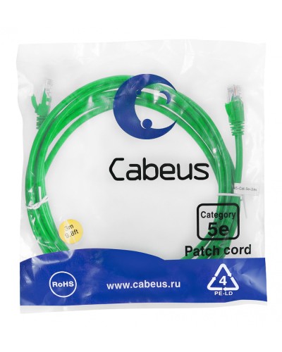 Патч-корд медный U/UTP кат.5е (3м) LSZH (зеленый) Cabeus (PC-UTP-RJ45-Cat.5e-3m-GN-LSZH) в Нижнем Тагиле Патчкорды (медные) Pintop.ru