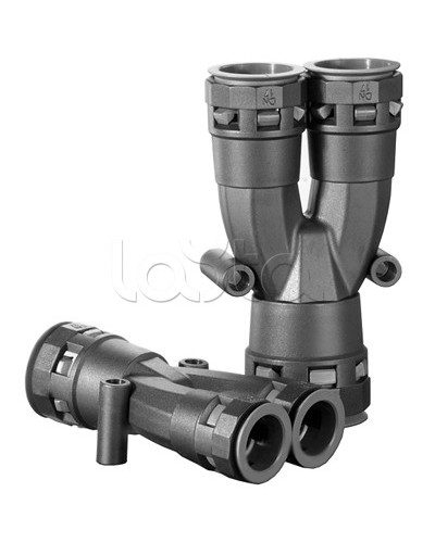 Разветвитель DN 1х17 + 2х12 мм, полиамид, цвет черный DKC PAY171212N в Нижнем Тагиле Повороты, муфты, тройники Pintop.ru