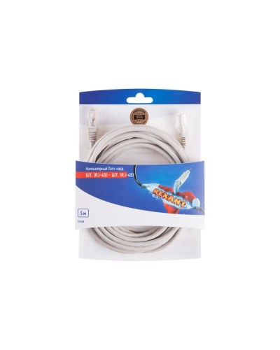 Патч-корд U/UTP RJ45-RJ45, CAT 5e, PVC, серый, 5м REXANT 06-3204 в Нижнем Тагиле Патчкорды (медные) Pintop.ru