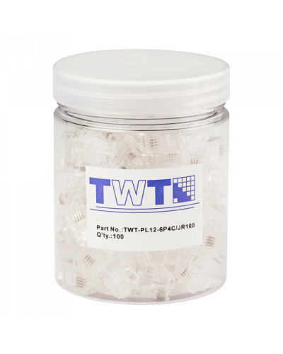 Коннектор RJ12 д/кабеля 4-ех контактный, 100 шт. в банке TWT-PL12-6P4C/JR100 в Нижнем Тагиле Коннекторы и разъемы Pintop.ru