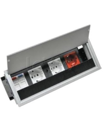 Люк настольный встраиваемый на 4 модулей (45х45мм) с крышкой, алюминий IP20 Экопласт 70044 в Нижнем Тагиле Системы лючков и колонн Pintop.ru