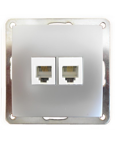 Розетка телефонная двойная 2хRJ-11 с накладкой (серебристый металлик) LK60 (865603-1) в Нижнем Тагиле Розетки компьютерные и телефонные Pintop.ru