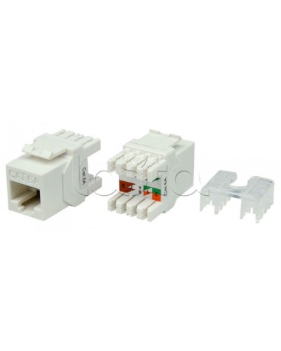 Вставка Keystone Jack RJ-45(8P8C) Hyperline KJ8-8P8C-C6A-180-WH в Нижнем Тагиле Модули Keystone Pintop.ru