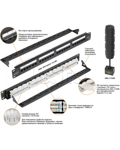 Патч-панель 19, 1U, 24xRJ45 NIKOMAX (NMC-RP24UD2-1U-BK) в Нижнем Тагиле Патч панель Pintop.ru