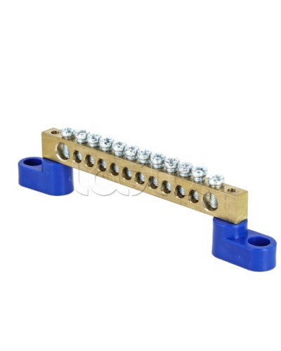 Шина 0 N (8х12мм) 12 отверстий латунь 2 синих угловых изолятора EKF PROxima (sn0-125-12-2) в Нижнем Тагиле Клеммные колодки Pintop.ru