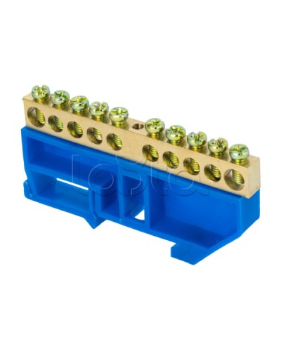 Шина 0 N (8х12мм) 10 отверстий латунь синий изолятор на DIN-рейку EKF PROxima (sn0-125-10-d) в Нижнем Тагиле Аксессуары для стоек и шкафов Pintop.ru